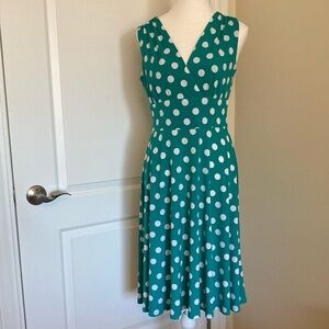 Ronni Nicole Teal Green White Polka Dot Midi Dress Timeless Elegance Size 6 EUC